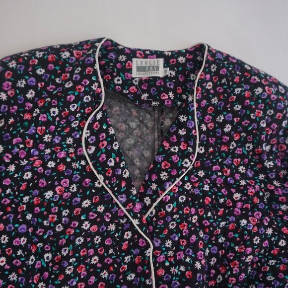 Vintage Leslie Faye Black w Pink Purple Floral Button Crop Blazer 18/ M - Picture 10 of 11